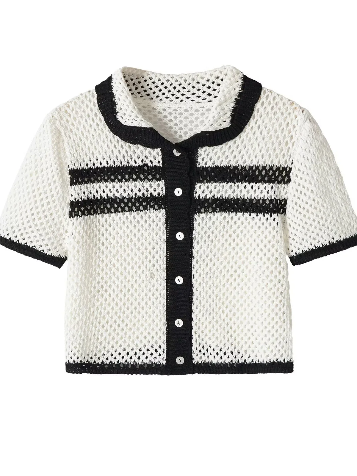 Dave&Di New Cross-border European And American Minimalist Short Sleeved Hollow Knit Polo Jacket