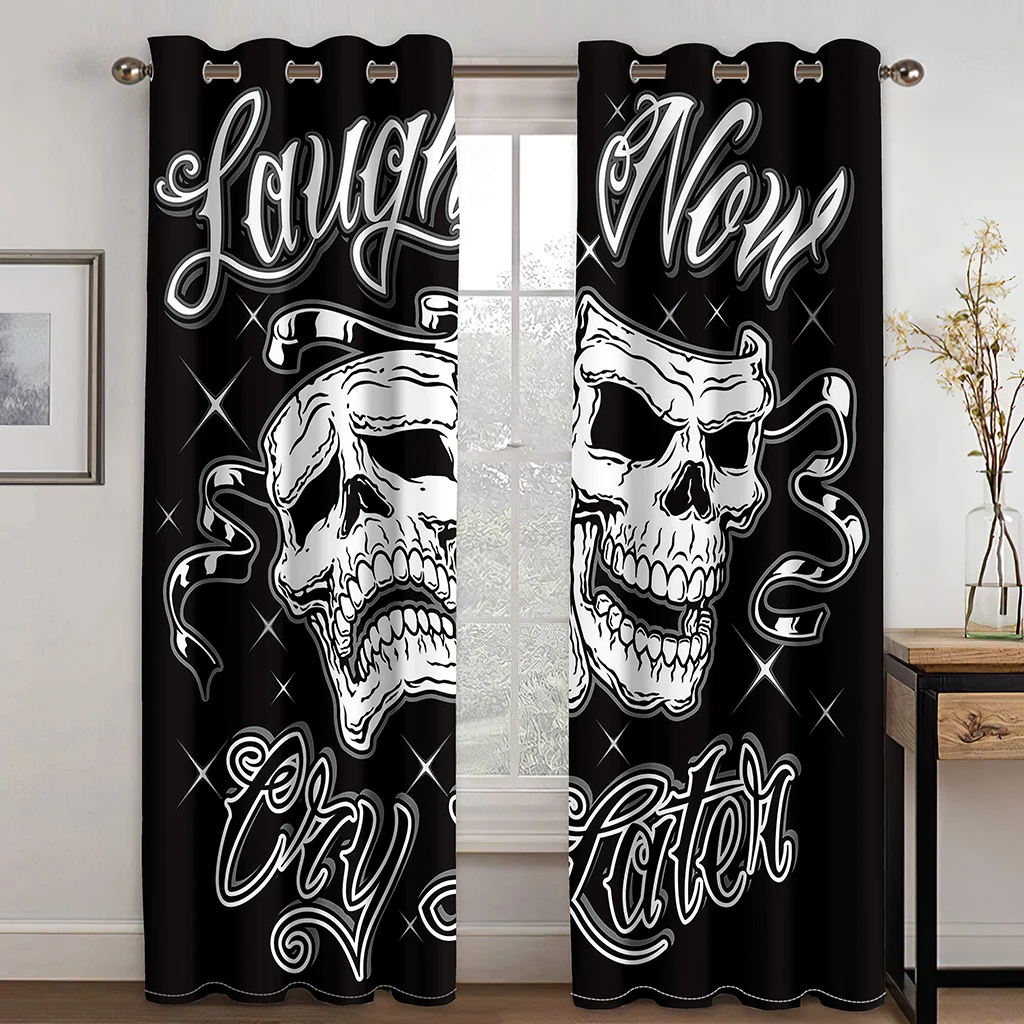 

3D Horror Movie Print Custom Spooky Halloween Skeletons Thin Window Curtains for Living Room Bedroom Decor 2 Panels Free Shippin