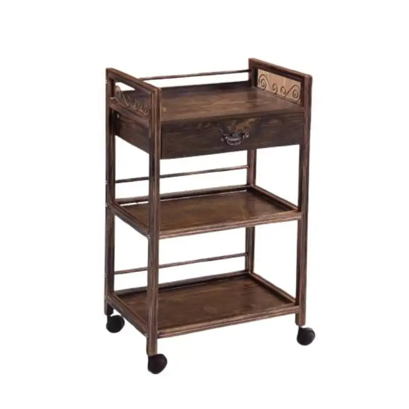 عربة بار عربات مساعدة لغرفة المعيشة الذهب صالون الألومنيوم عربة تحميل عجلات الجمال 2-tier أدراج صالون الأثاث #6