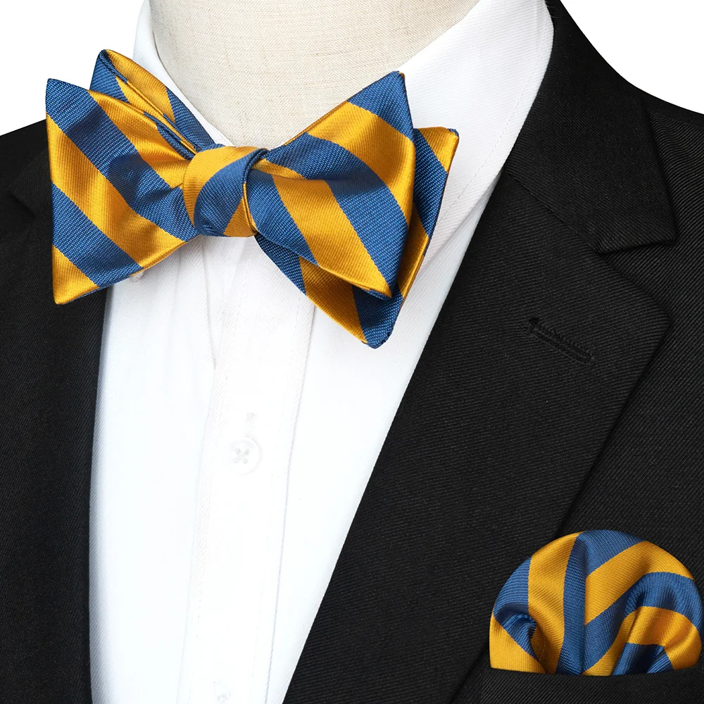 EASTEPIC Gestreifte Fliege für Herren, Einstecktuch-Set, kariertes Accessoire, Paisley-Krawatte, Blumenmuster, gepunktet, reines Schwarz, Abendparty – Detail 9
