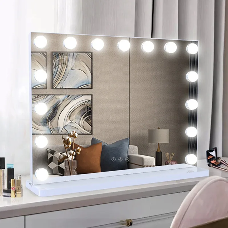 Lusterko do makijażu LED z lampką, lusterko kosmetyczne do łazienki, lusterko stołowe z oświetleniem, trójkolorowe lusterko do makijażu, lusterko kosmetyczne