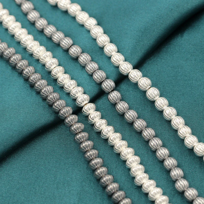925 Sterling Silver Straight Corrugated Beads DIY Handmade Jewelry Accessories Findings Silver Beads