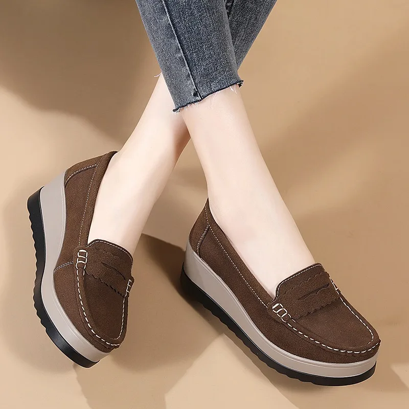 

35-43 Yards Women Flat Platform Loafers Ladies Elegant Suede Leather Moccasins Shoes Woman Slip on Moccasin Women's Casual Shoes