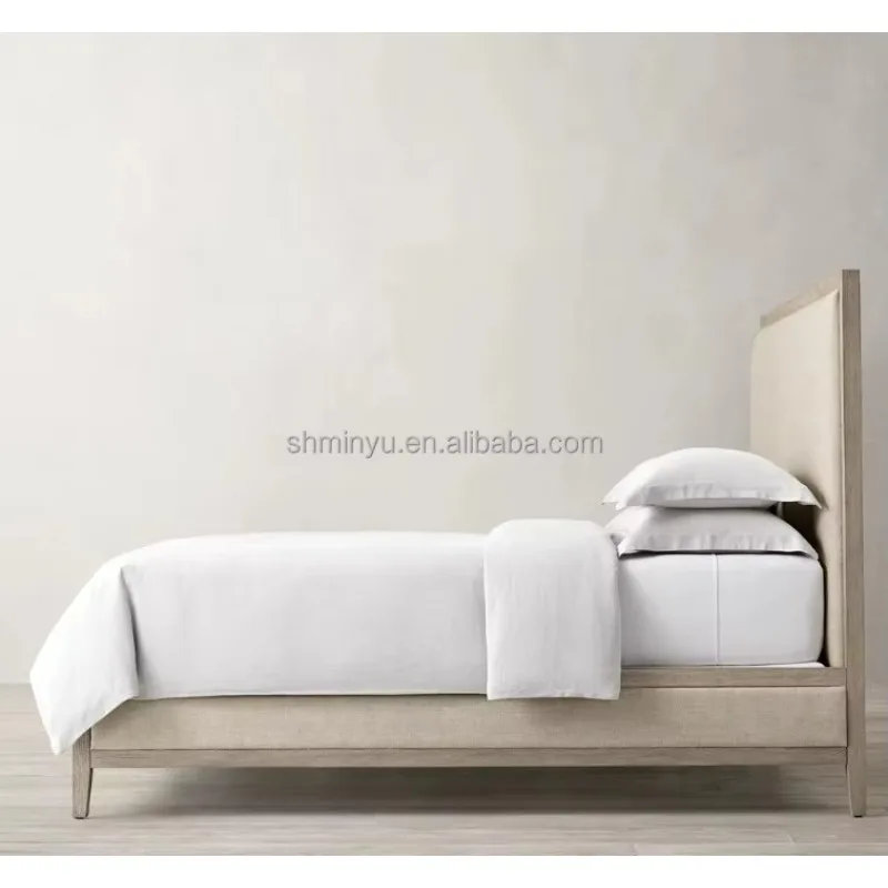 

Luxury Modern French Contemporary Hotel Bed American Style Fabric Panel Bed with Solid Wood Soft Style for Home Furniture