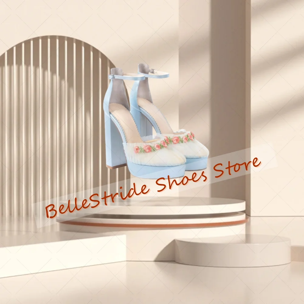 

Blue Mesh Design Buckle Strap Platform Sandals Women Shoes Chunky High Heels Party Banquet Dating 2025 Zapatos Para Mujere