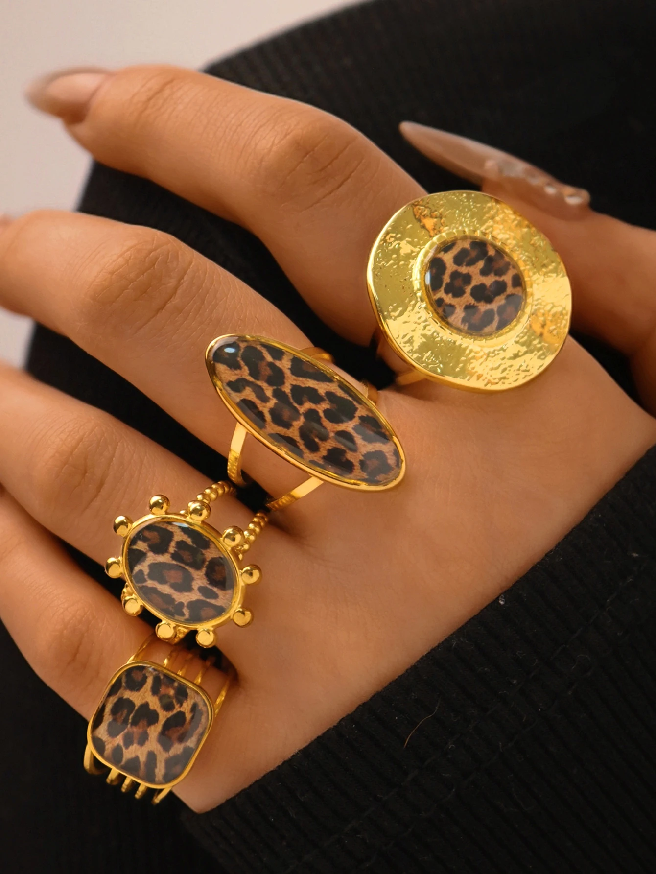 Minimalist 18K PVD Golden Plated 304 Stainless Steel Rings Chunky Jewelry High Quality Charm Stylish Boho Leopard Golden Jewelry