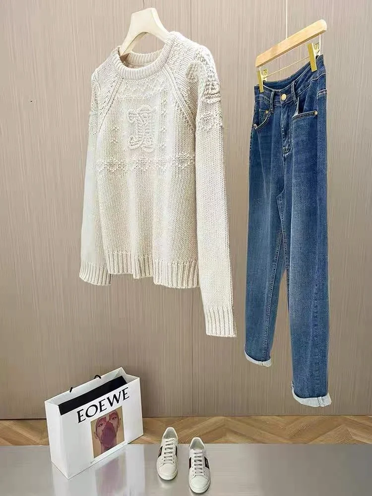 Maglione lavorato a maglia da donna Gancio 3D Fiore All-Match Sle Lungo Sve Lunghezza regolare Pendolarismo Faion Autunno Inverno Sensazione di fascia alta