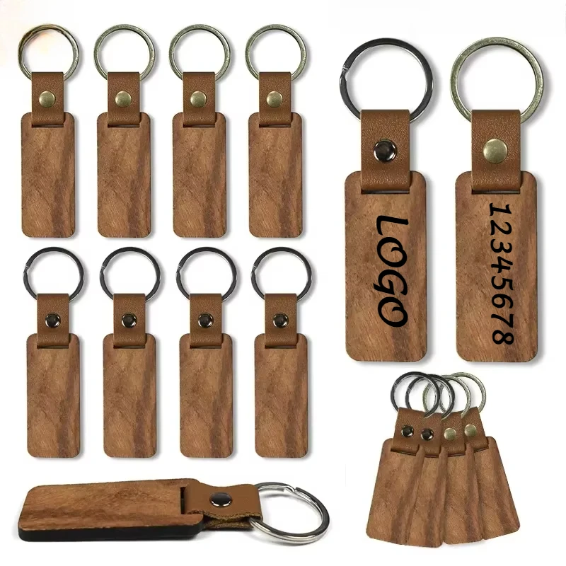 Laser aangepast LOGO houten sleutelhanger Retro hanger Vintage gegraveerde sleutel Chans rechthoek gepersonaliseerde ring houten sleutelhanger vriend cadeau