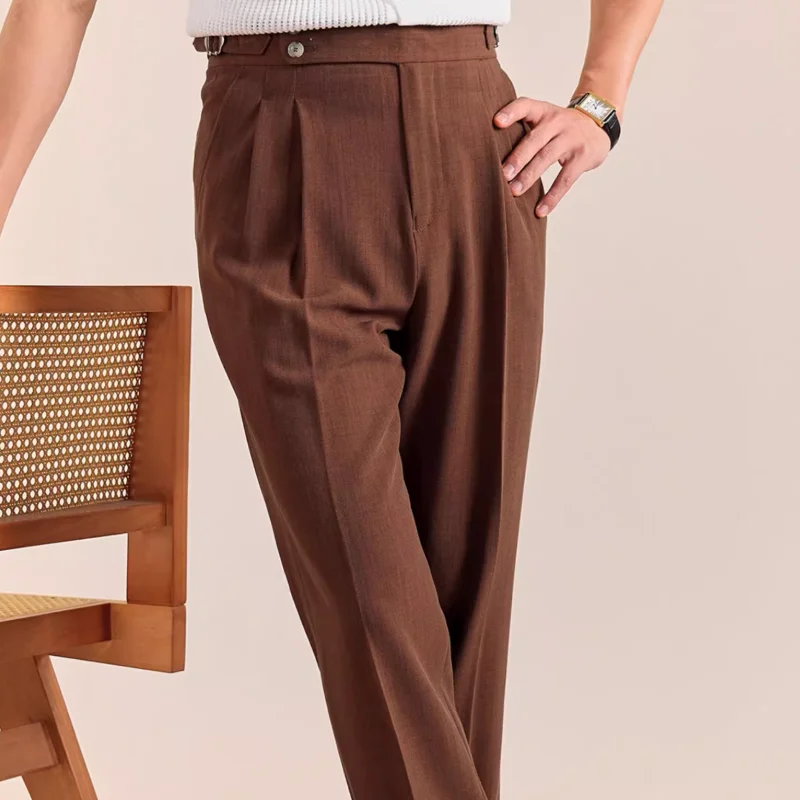 

Italian Style Double Pleated Naples Trousers Straight Leg Wool Drape Men's Casual Suit Long Pants