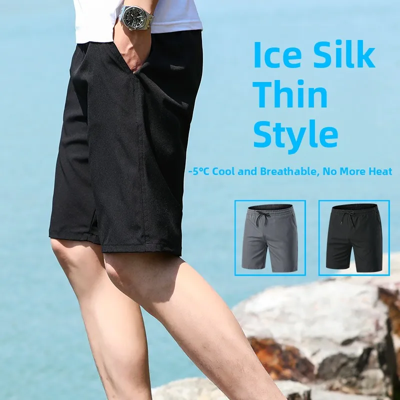 

Ice Silk Men's orts Summer Thin Straight Leg Loose Fit Baskeall Spor Casual Pants Qui Dry Five-Quarter Length