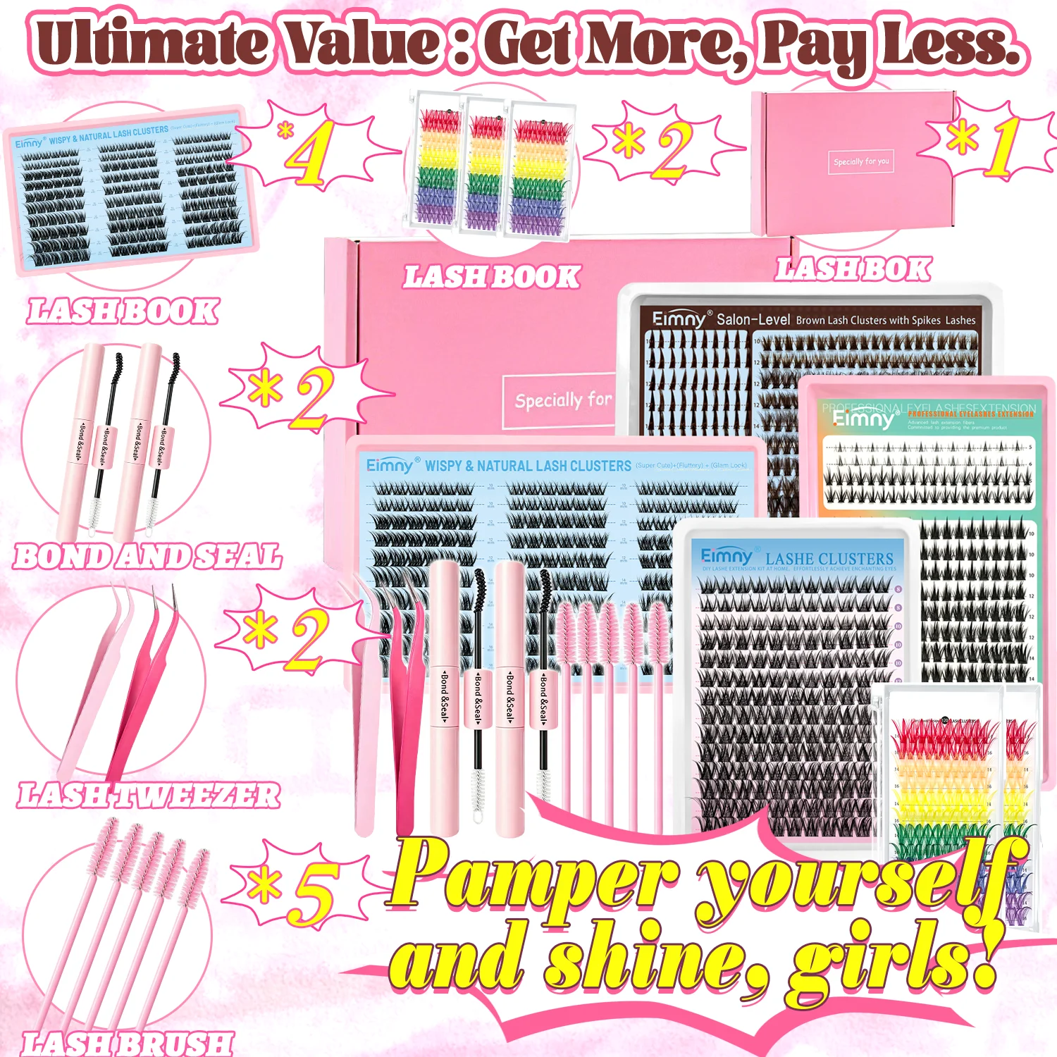 EIMNY 1130PCS Colorful Eyelash Gift Box, Multiple Comic Eyelash Specifications Including Thick Styles, Easy DIY For Beginners