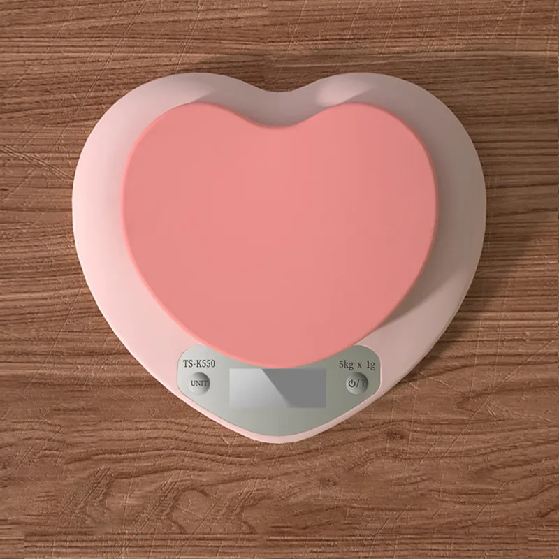 

5kg-1g/3kg-0.1g Heart-shaped Kitchen Scale Pink Food Balance Measuring Weight In Grams Portable Electronic Scales Baking Tools
