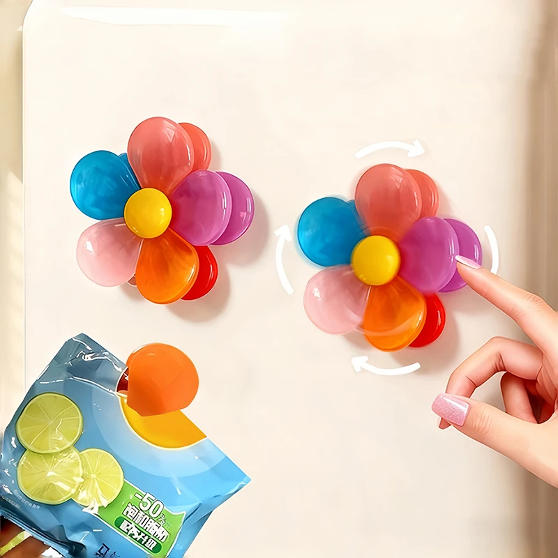 

2 In 1 Magnetic Fridge Magnets Flower Type Multifunctional Sealing Clips For Food Storage Food Sealing Clips Kitchen Accessories