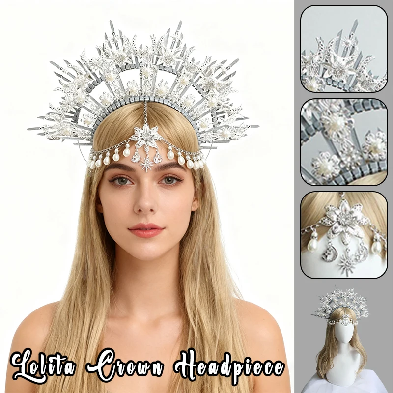 ゴシックハロークラウンヘッドピースバロック女王プリンセスクラウンヘアバンド太陽女神ティアラDIY素材キットロリータヘアアクセサリー