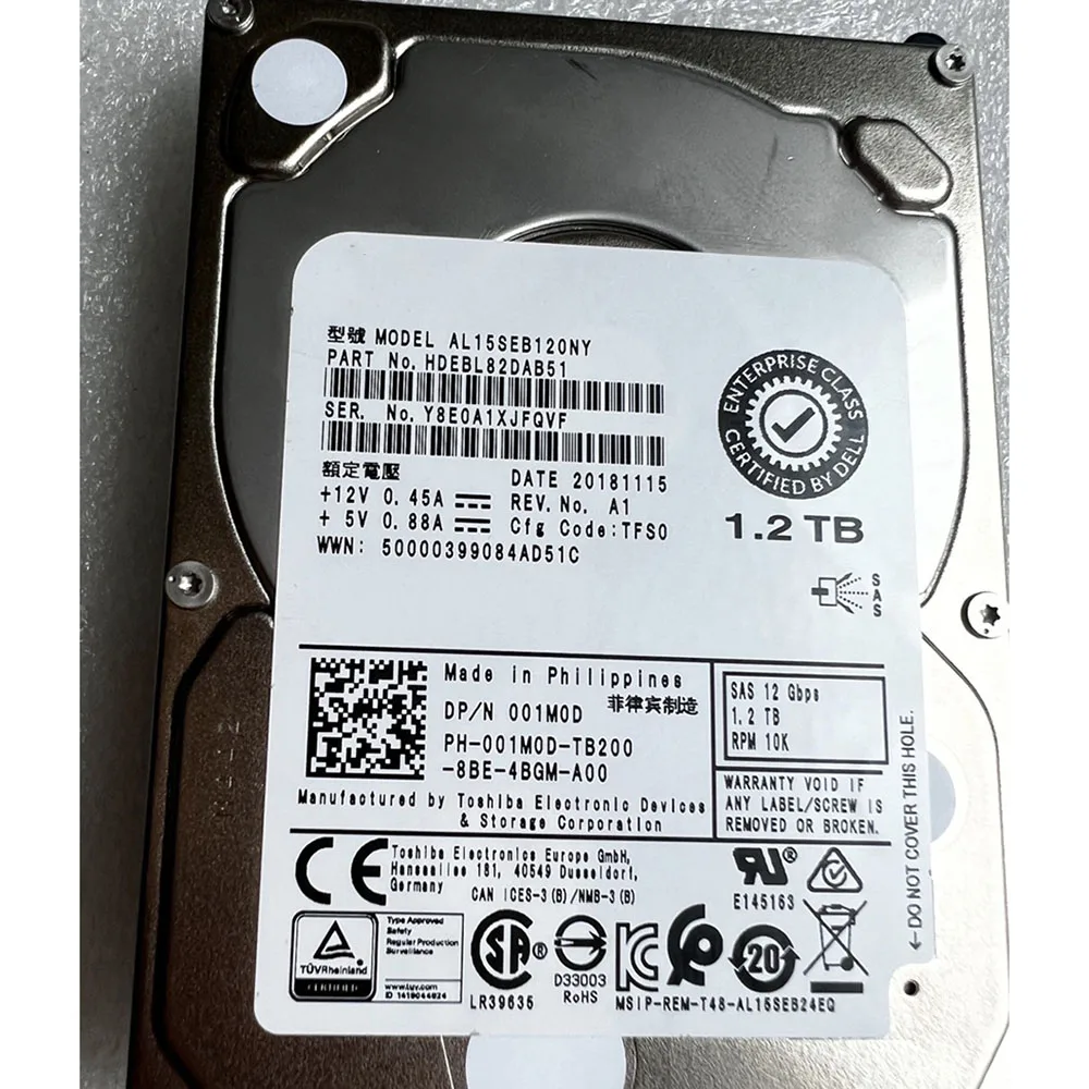 1.2TB สำหรับ Dell AL15SEB120NY HDEBL82DAB51 001M0D เซิร์ฟเวอร์ฮาร์ดดิสก์01M0D SAS 12g