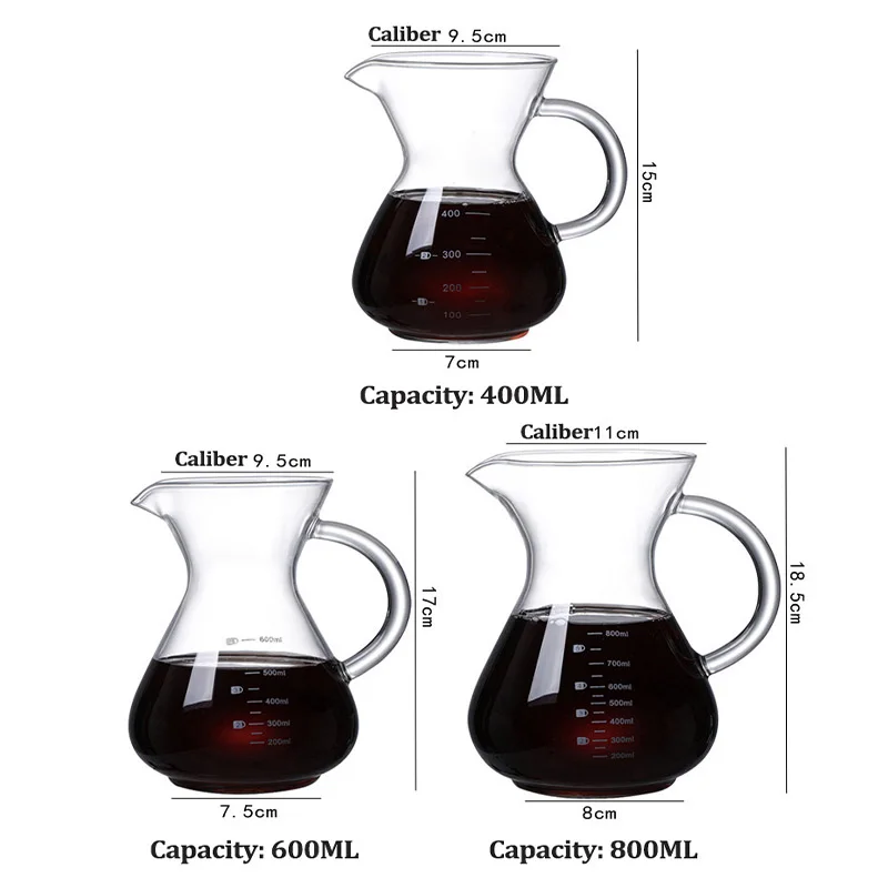 Glass Coffee Pot with Filter High Temperature Resistant Espresso Pots Graduated Scale Coffee Server for Home Barista Coffeeware