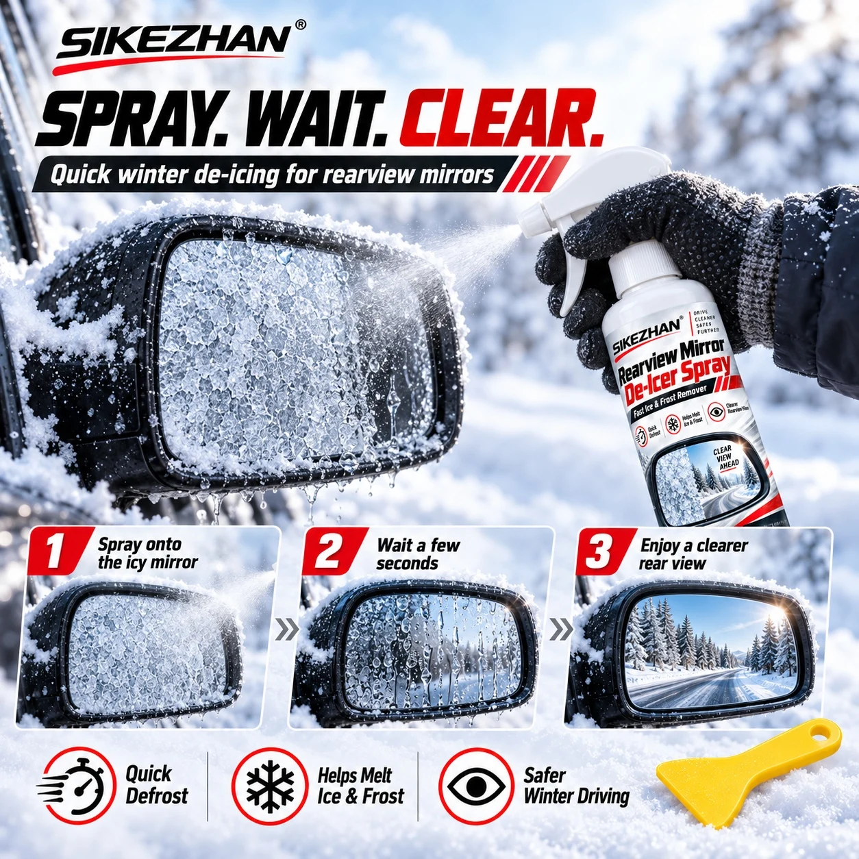 Car Ice Frost Remover Spray Fast Melting De-Icer Agent For Auto Windshield Rearview Mirror Defrost Winter Care With Scraper