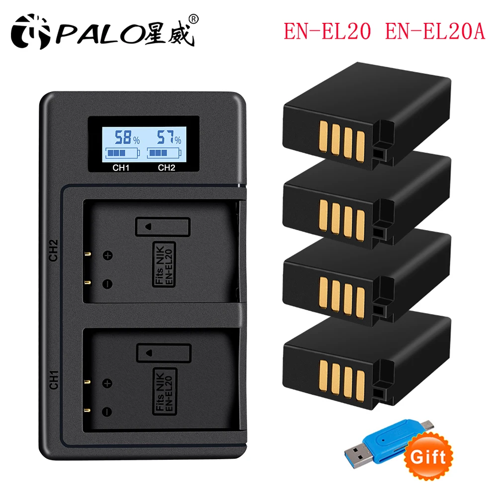 

PALO EN-EL20a EN-EL20 Battery with USB LCD Dual Charger for Nikon EN EL20 EL20a Coolpix P1000, 1 j1, 1 J2, 1 J3, 1 S1, 1 V3, A,