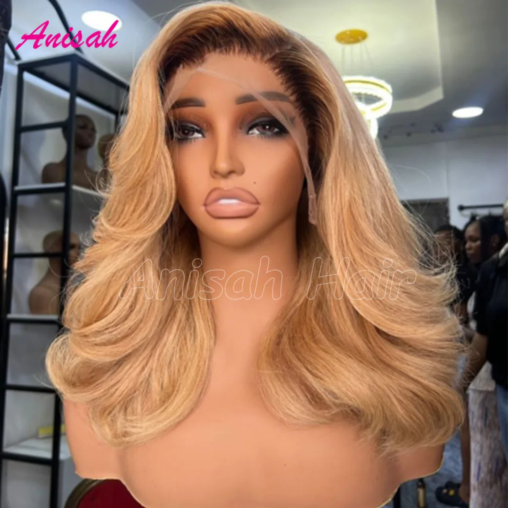 

Vietnamese Raw Hair Ombre Honey Blonde Colored Glueless 5x5 Lace Closure Wig Wavy Lace Frontal Human Hair Wigs for Women