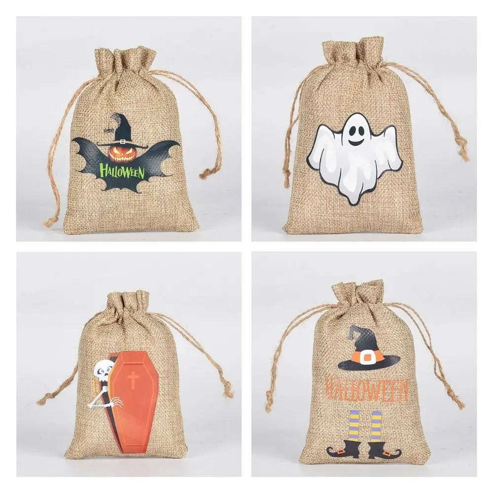 5pcs Pumpkin Ghost Printed Halloween drawstring bag Exquisite with Drawstring Gift Packaging Bags Empty Creative