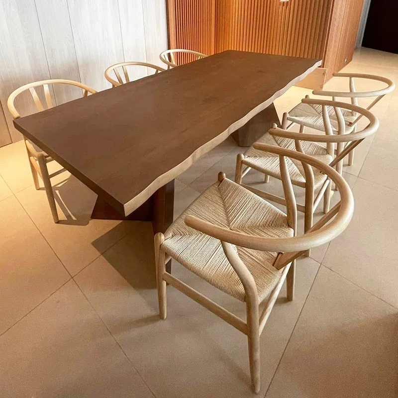 Nordic Solid Wood Rattan Woven Dining Chair Home Homestay Tea Room Backrest Modern Creative Armchair dining chair furniture