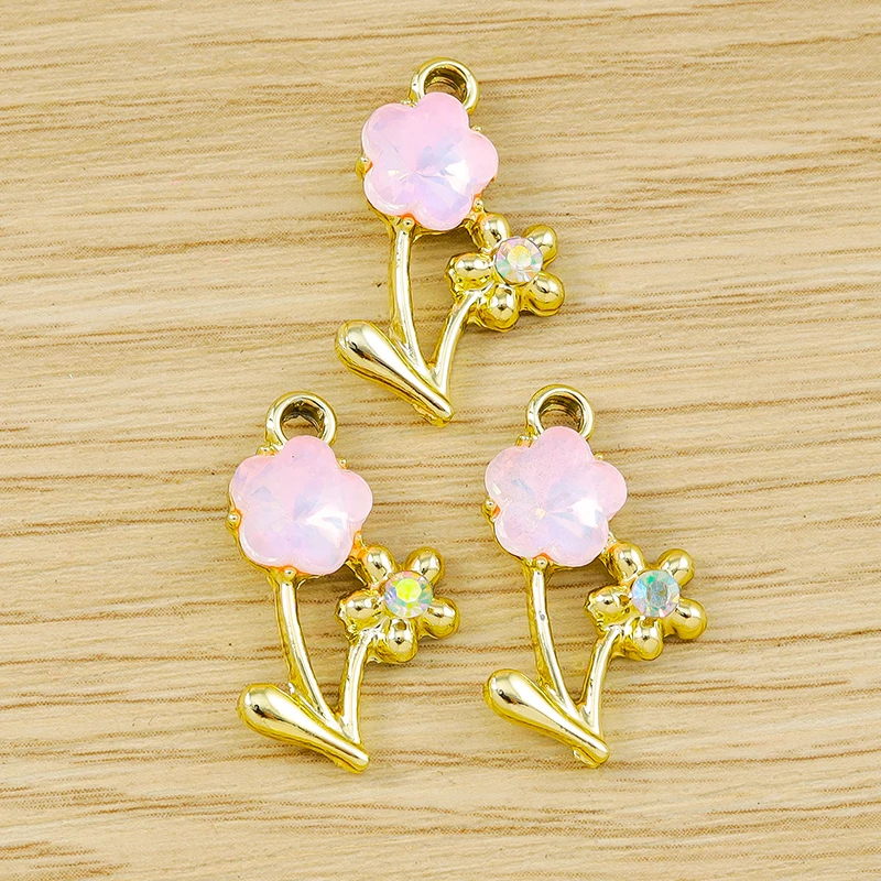 10 Stück 13x22mm Zarte Kristallblumen-Anhänger für Schmuckherstellung, Ohrringe, Halsketten, Armbänder, DIY-Bastelzubehör – Detail 3