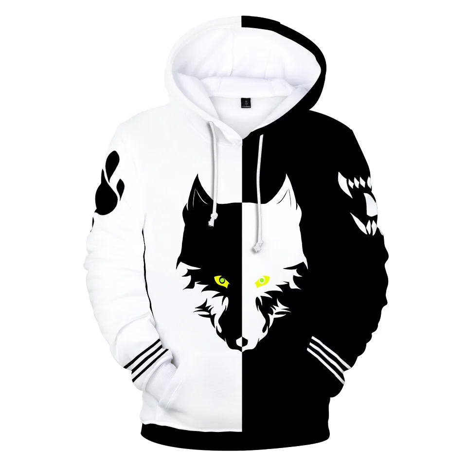 

Tai Chi Wolf Hoodie for Men Women Kids Casual Hooded Sweatshirt Black and White Wolf Hoodies Yin Yang Wolf Jacket Hip Hop Coat