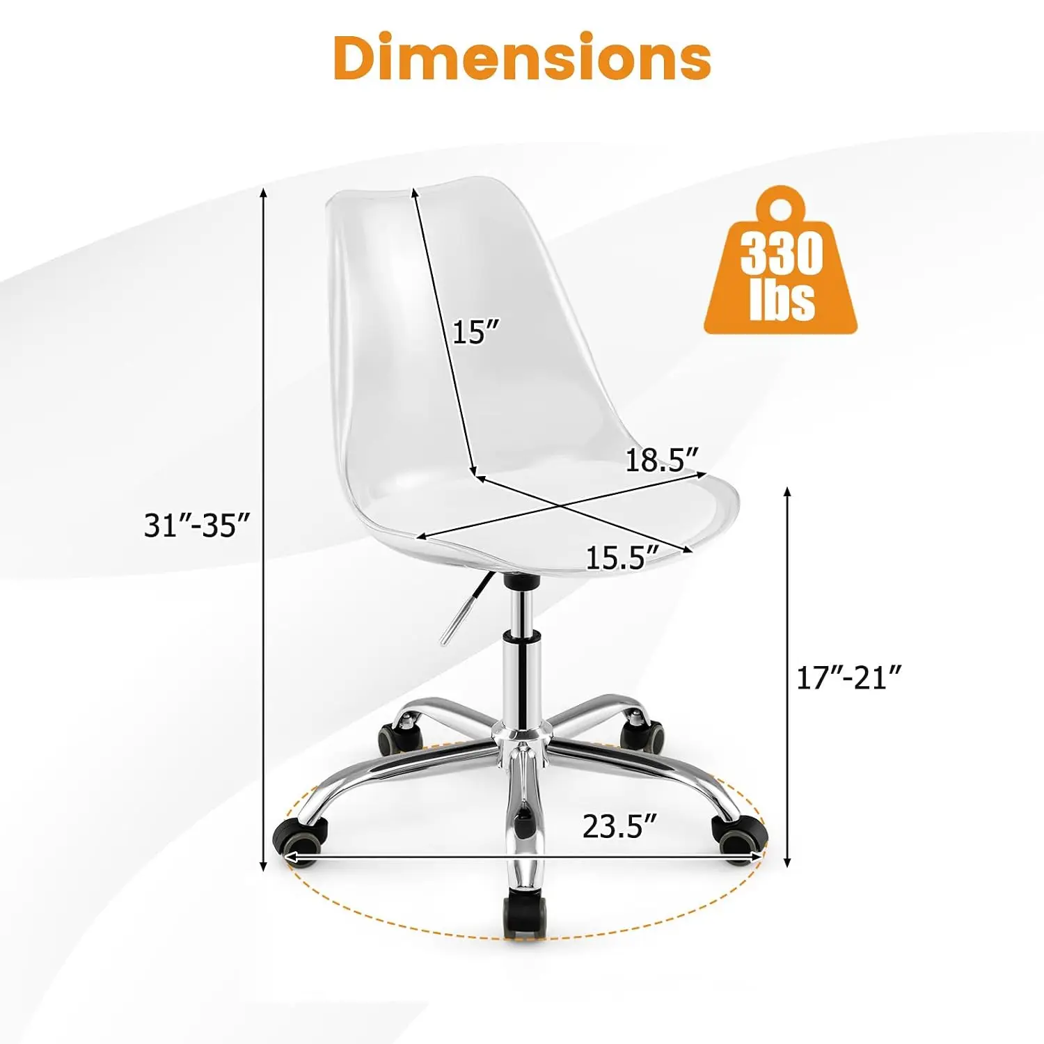Clear Acrylic Desk Chair Armless Padded Seat Home Office Modern Transparent, Customized