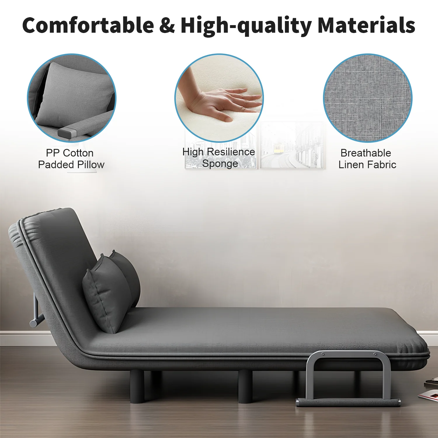 أريكة سرير قابلة للطي 3 في 1 مع وسادتين، كرسي صالة قطني وسادة كسولة لأسرة أريكة غرفة المعيشة المنزلية #4