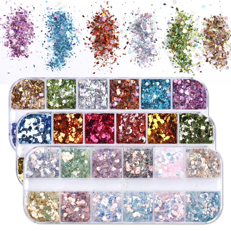 

1 Box Shiny Nail Sequins Holographic Bulk Set Nail Glitter Decorations Design Mixed Nail Art Tool Manicure Accessories supplies