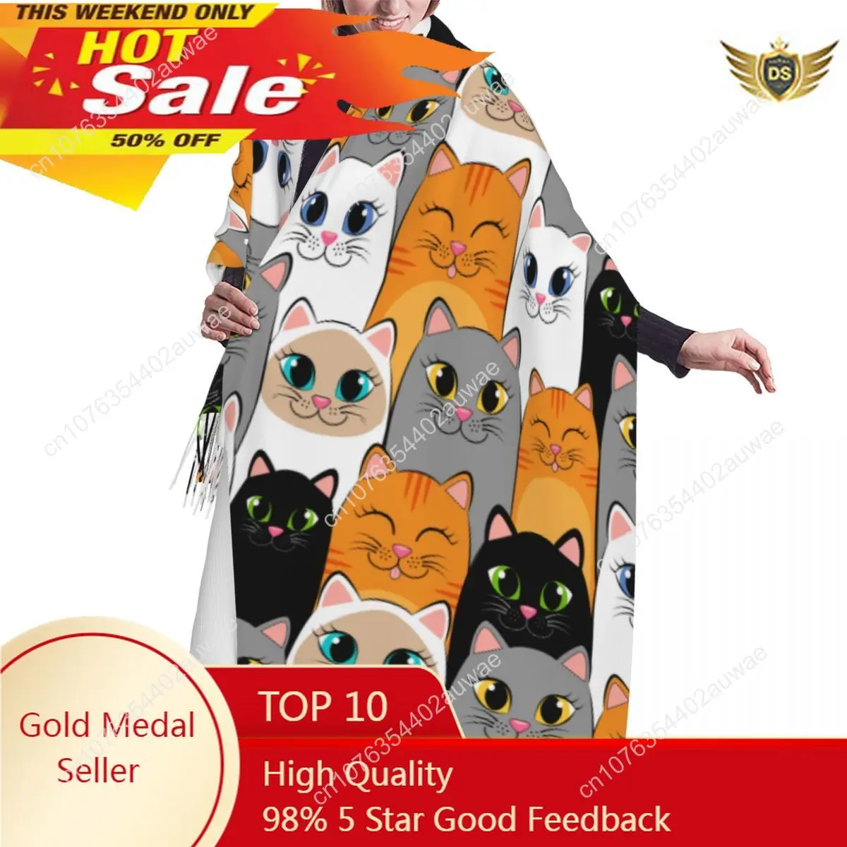 

Winter Tassel Scarf Gray Ginger And Siamese Kittens Cats Women Cashmere Scarves Neck Head Warm Pashmina Lady Shawl Wrap Bandana