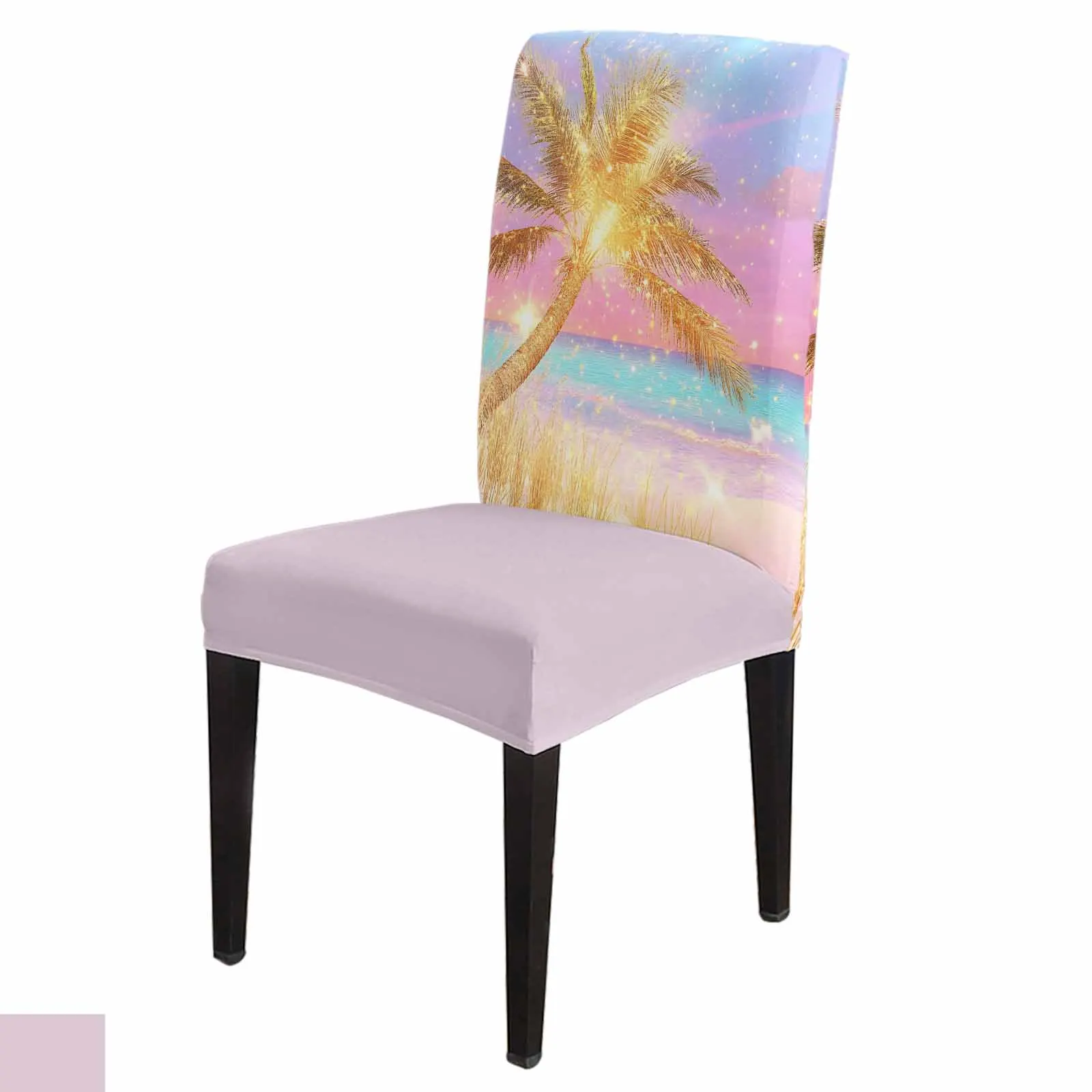 

Приморский блестящий чехол на стул с пальмами, эластичный чехол из спандекса с принтом, обеденный стул, кухонный чехол для сиденья, стрейч