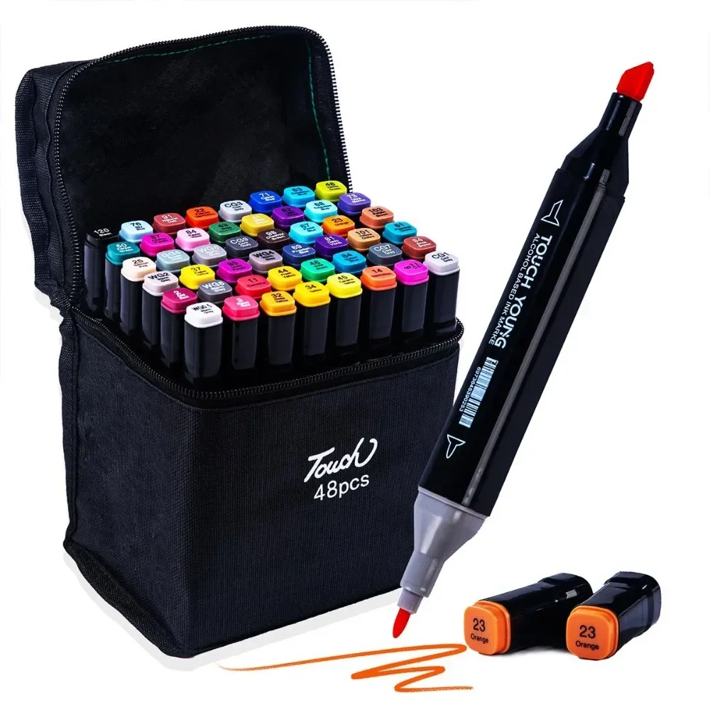 24–80 Farben Acryl-Marker MW Dual Tip für Kunstkarten, farbiges Zeichnen, Schreiben mit schwarzer Canvas-Tasche, Kunst-Briefpapierbedarf