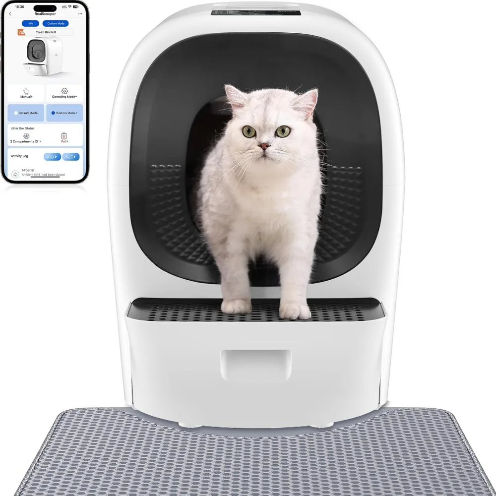 

80L Auto Refill Self-Cleaning Litter Box AI Self-Refilling Robot Automatic for Multiple Cats(3-20lb) - Rake Design ScoopFree