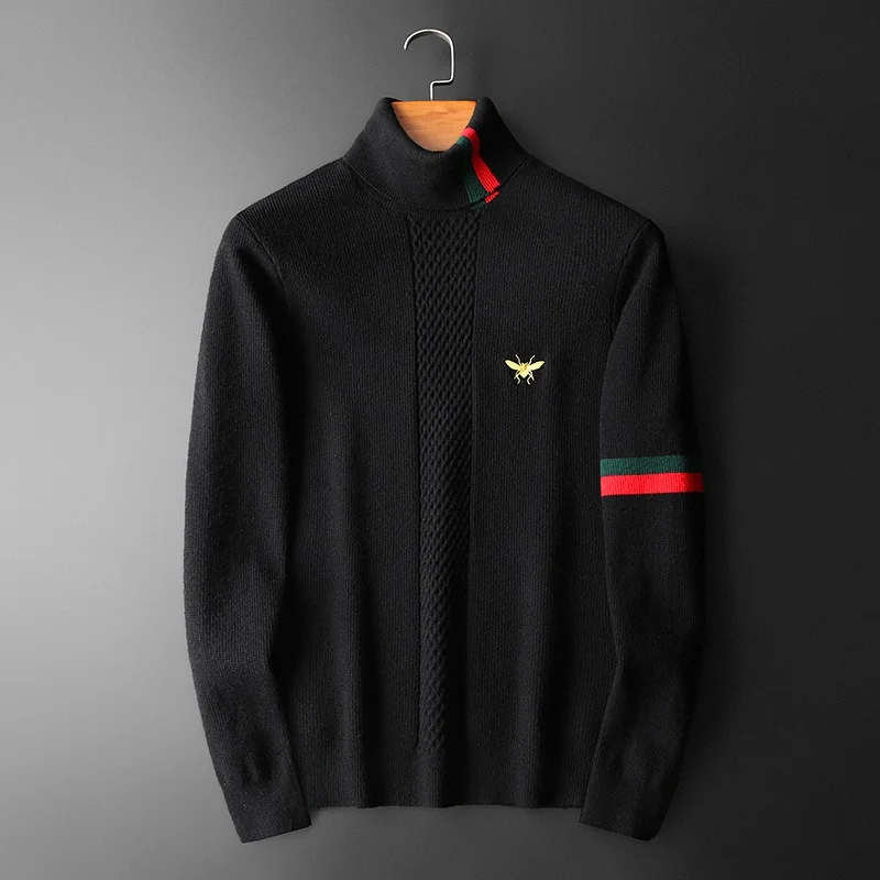 

Embroidered High-End Men's Woolen Knitted irt Casual Thiened Double Collar Leisure Winter Faion Youth Sle Long Sve