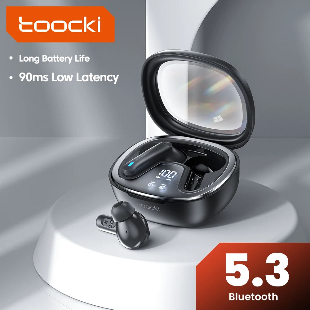 Toocki Wireless 5.3 Bluetooth Headset TWS Long Battery Life Headphone Digital Earbuds LED Display Compatible iPhone And Android