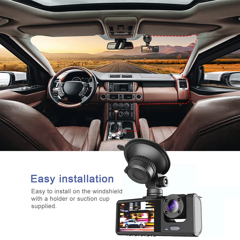 Three-Lens Synchronous Recording Dashcam, Records Key Driving Footage in HD, Effectively Preventing Daily Driving Accidents.