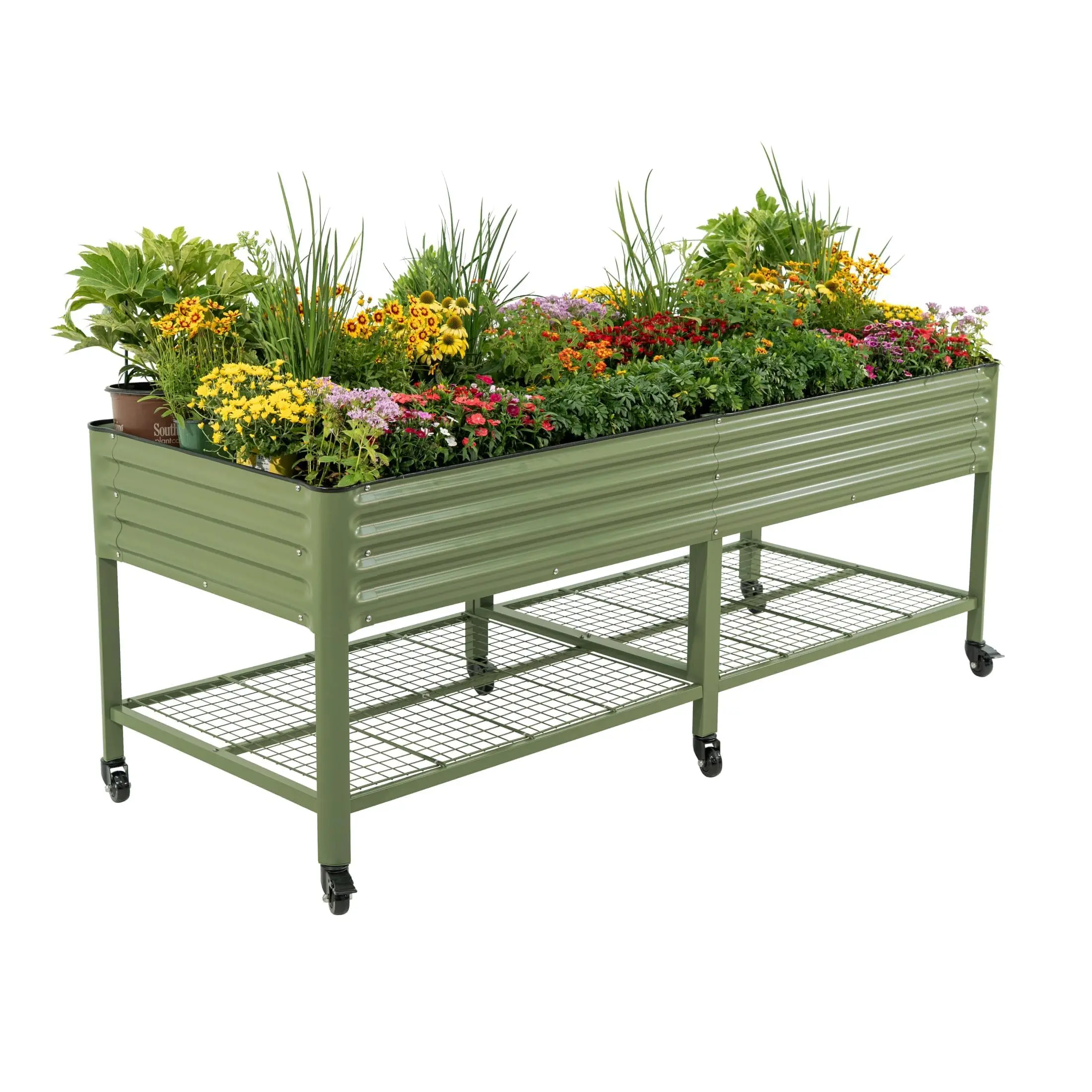 Rolling Elevated Raised Garden Beds, 3' x 8' Outdoor Planters Boxes with Legs & Storage Rack for Patio, 2000+ Lbs