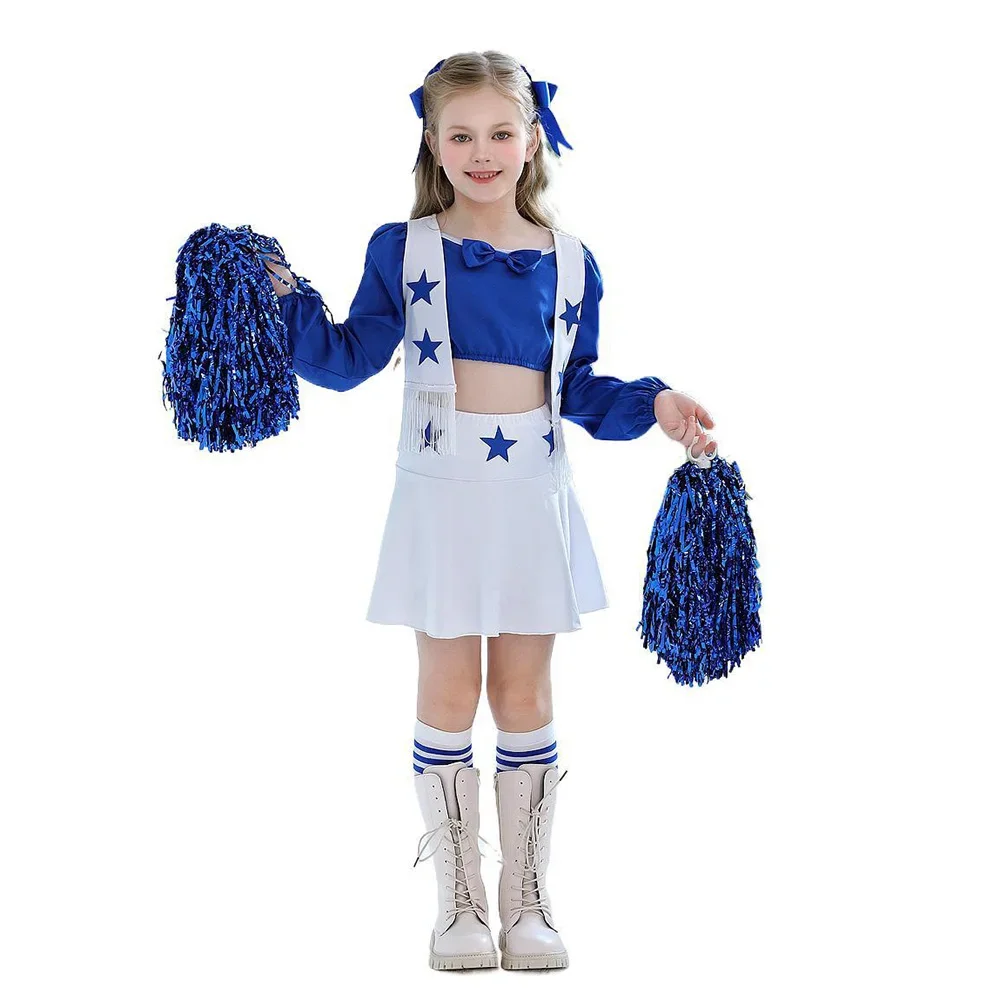 

Halloween Children's Costumes Dallas Cowboys Cheerleader Outfits Girls Performance Dress Blue Cheerleader Skirts for Young Girls