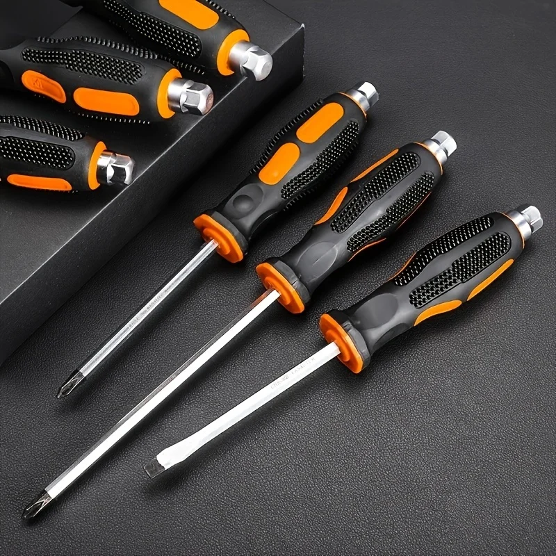 2pcs set 6-8 inch Anti-slip Go-through Hammer Screwdriver Magnetic Screw Driver set Slotted Screwdriver With Soft Grip