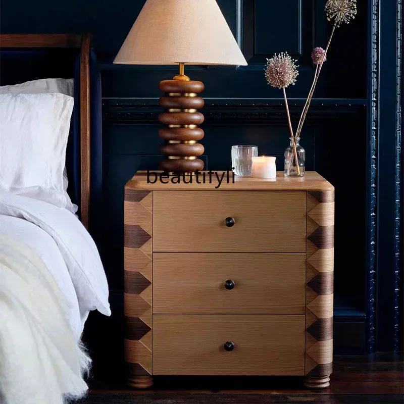 E153 Nordic Retro Solid Wood Chest of Drawers Bedroom Designer Homestay Storage Bedside Table Wabi-Sabi Style Drawer Storage Cab