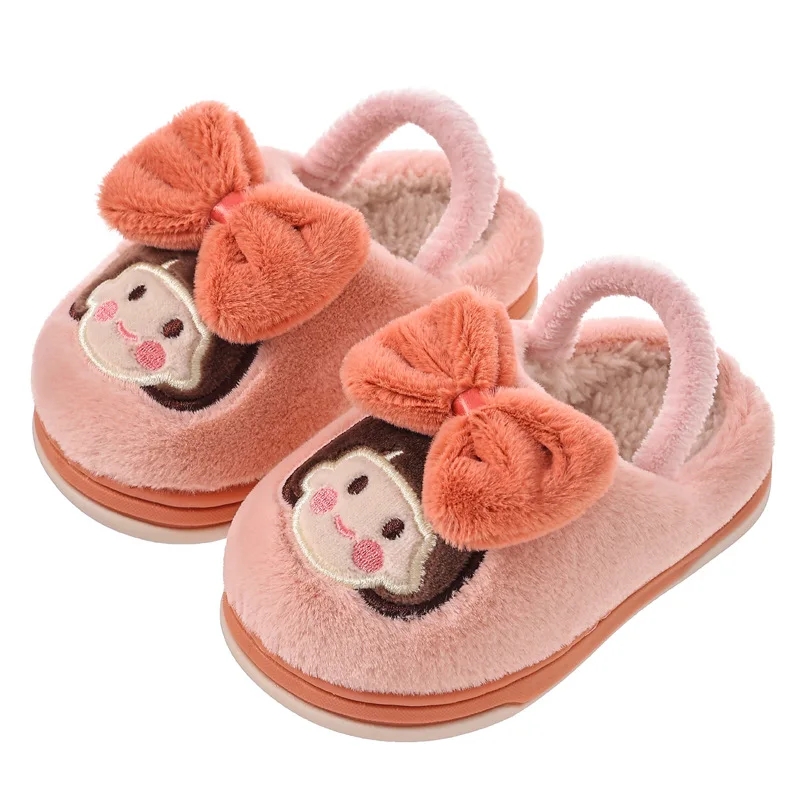 Zapatillas de algodón para niños, pantuflas cálidas de invierno para interiores para niñas, zapatos de Casa de dibujos animados de princesa,