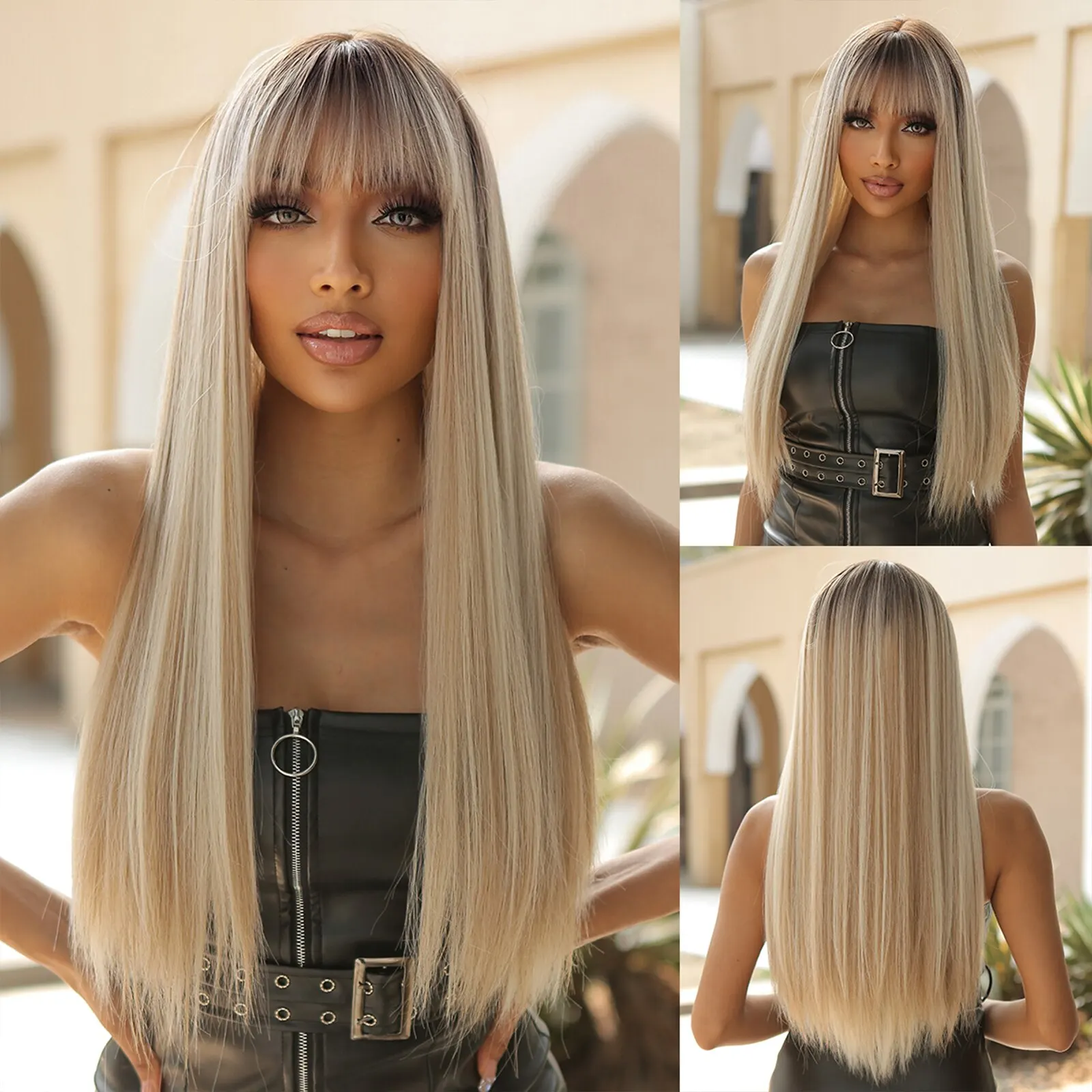 Schwarze Haare lange gerade Perücken für Frauen natürliche Haare synthetische Perücken täglich Cosplay hitze beständig