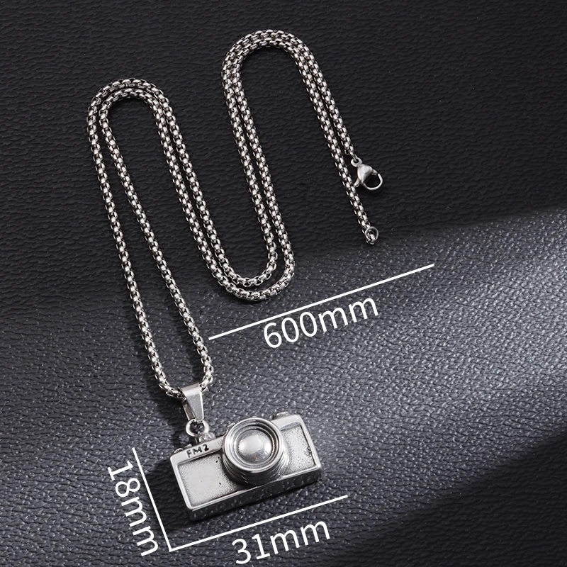 Vintage Stainless Steel Photographer Camera Pendant Necklace for Men and Women