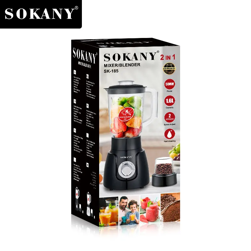 1 Sokany Plug-in 1,6 l wielofunkcyjny blender SK-185 500 W ostrza ze stali nierdzewnej o dużej mocy do szybkiego ekstrakcji soku