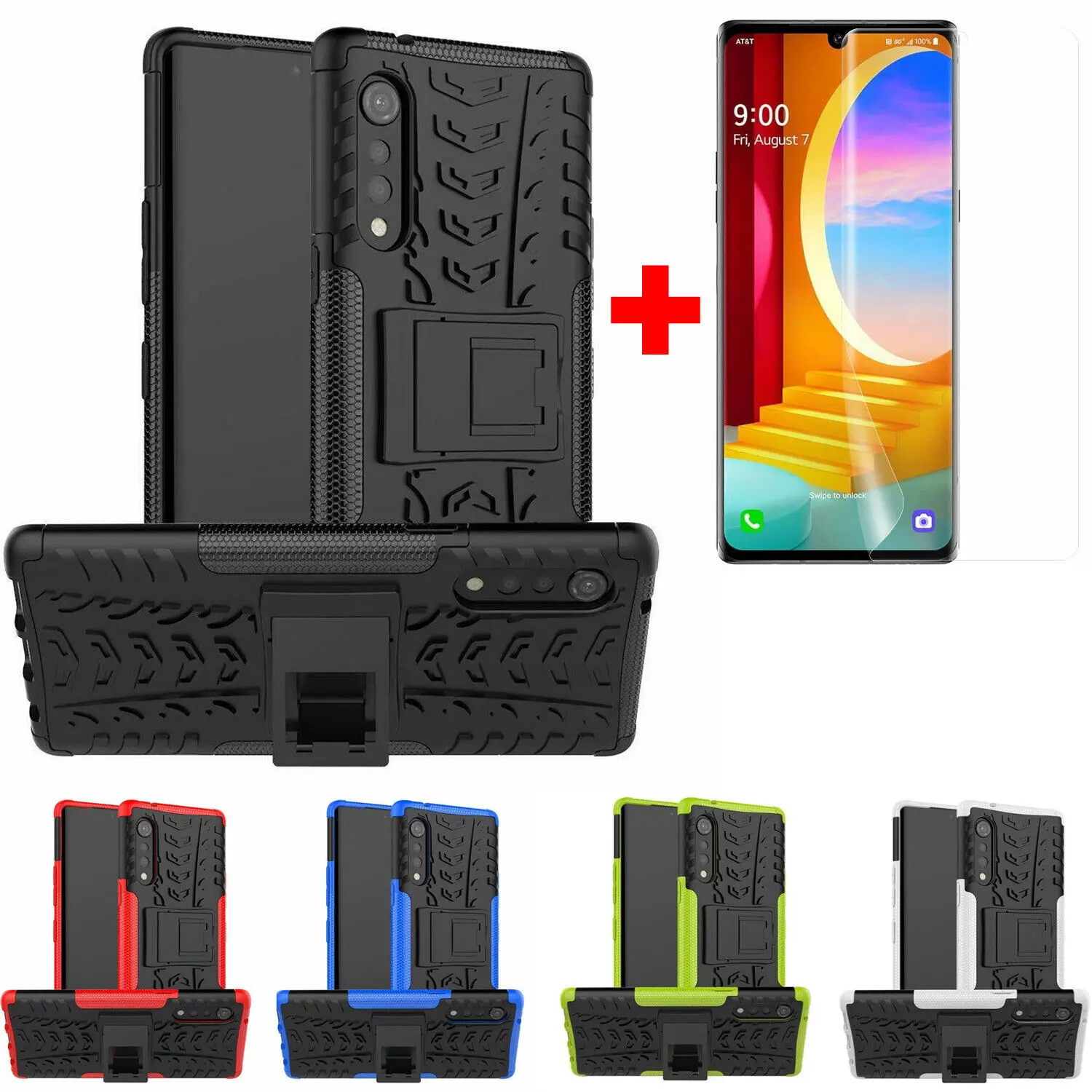 For LG Velvet 5G Shockproof Armor Rugged TPU KickStand Case Cover Dual Layer+Screen Protector