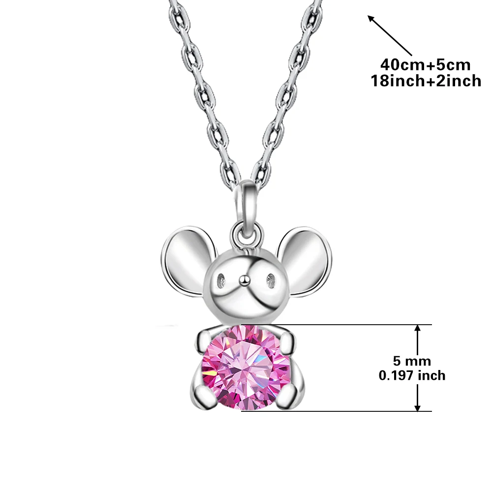 GRA Pink Moissanite S925 silver Platinum plated pendant cute mouse necklace Zodiac clavicle chain fashion plating Platinum