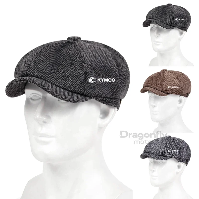 KYMCO Logo Men Retro Beret British Hat Wool Blend Vintage Herringbone Tweed Men Casual Newsboy Hat Flat Cap For KYMCO Xciting