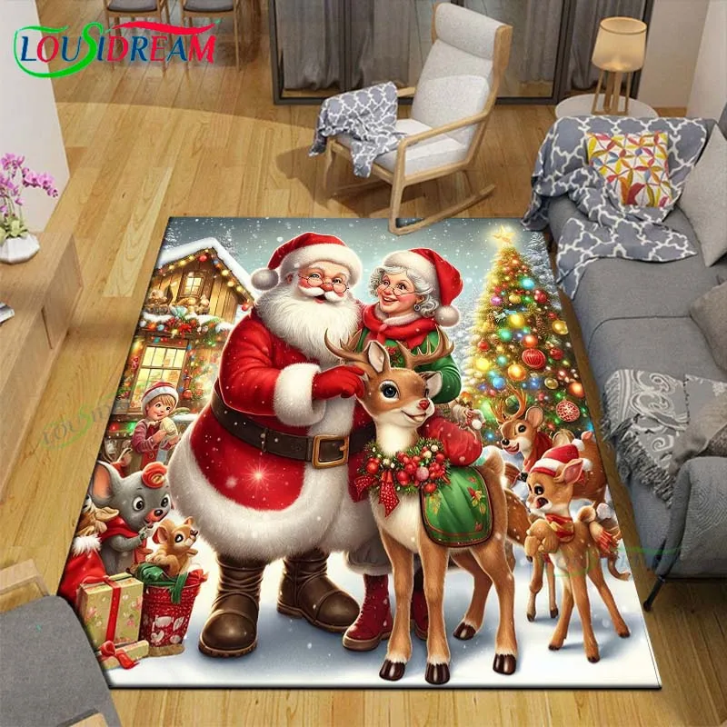 

Christmas Santa Claus Carpet Living Room Bedroom Carpet Balcony Bathroom Non-slip Door Mat Photography Props Birthday Gift