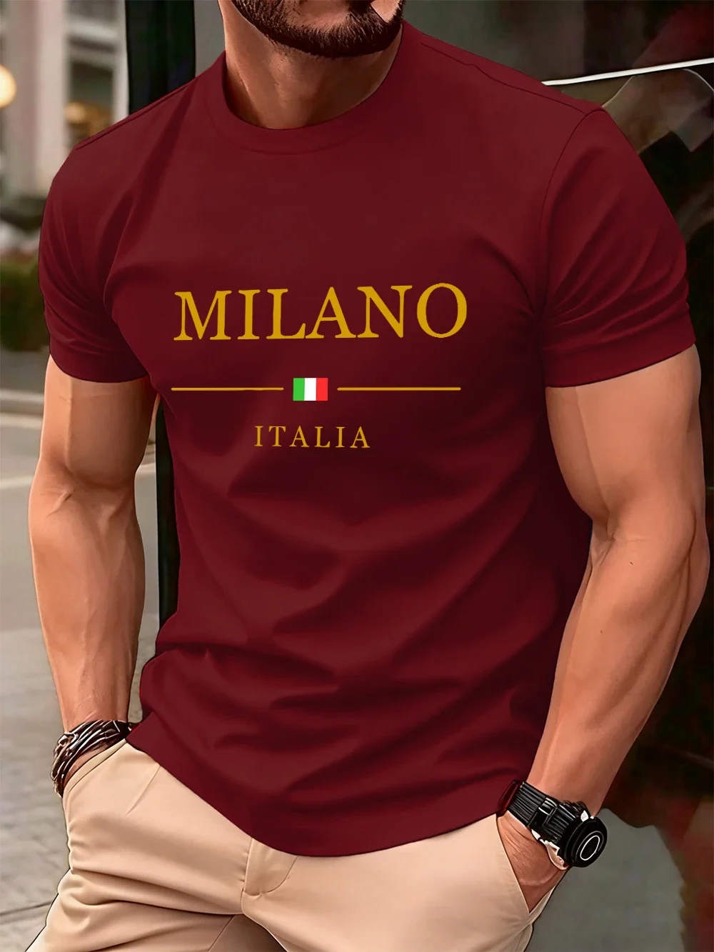 

Milano Italia Letter Printed Men'S T-Shirts Cotton Summer Oversized O-Neck Tops Short Sleeve Soft T Shirt Casual Mens Clothes